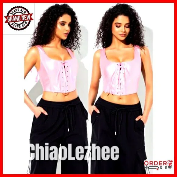 Leather Lace Up Overbust Corset Top Renaissance Y2K Gothic Club Wear Adjustable - Picture 5 of 7